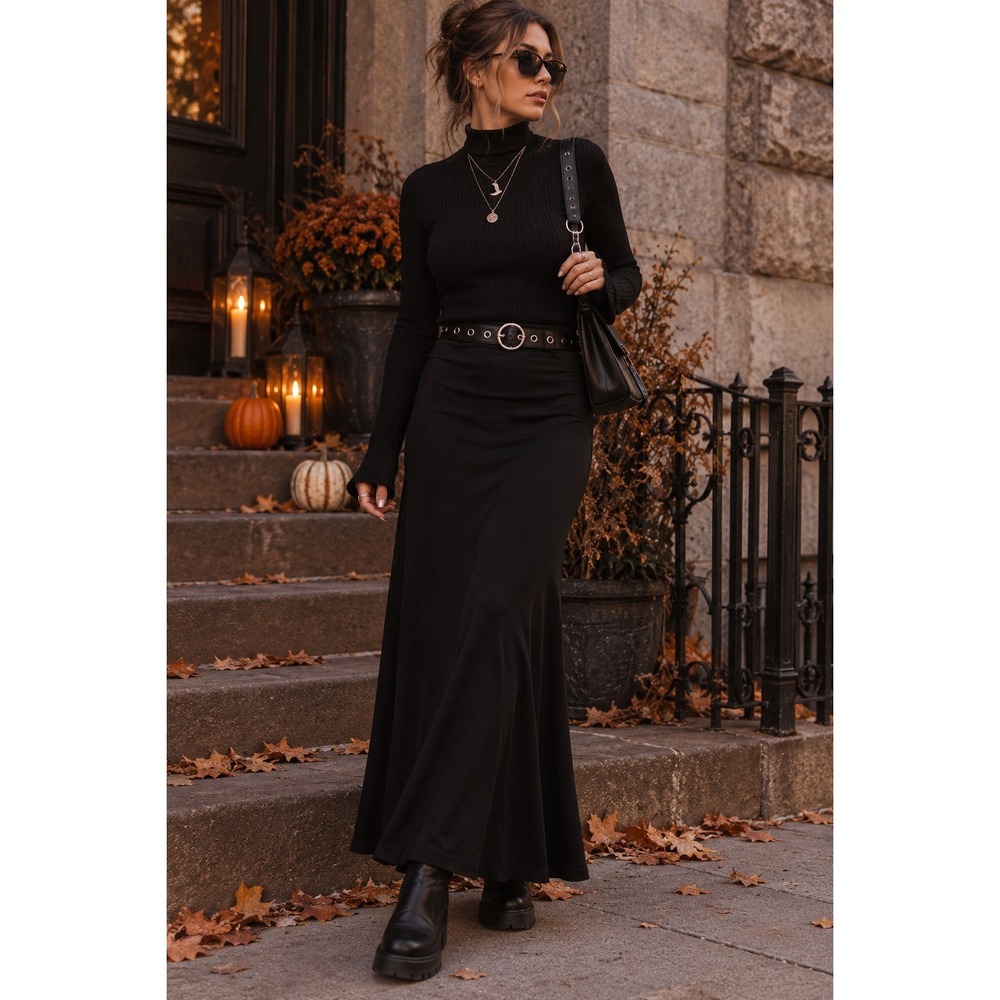 Sweet Black Knit Maxi Skirt Small Made in USA Goth Y2K Long Flowy